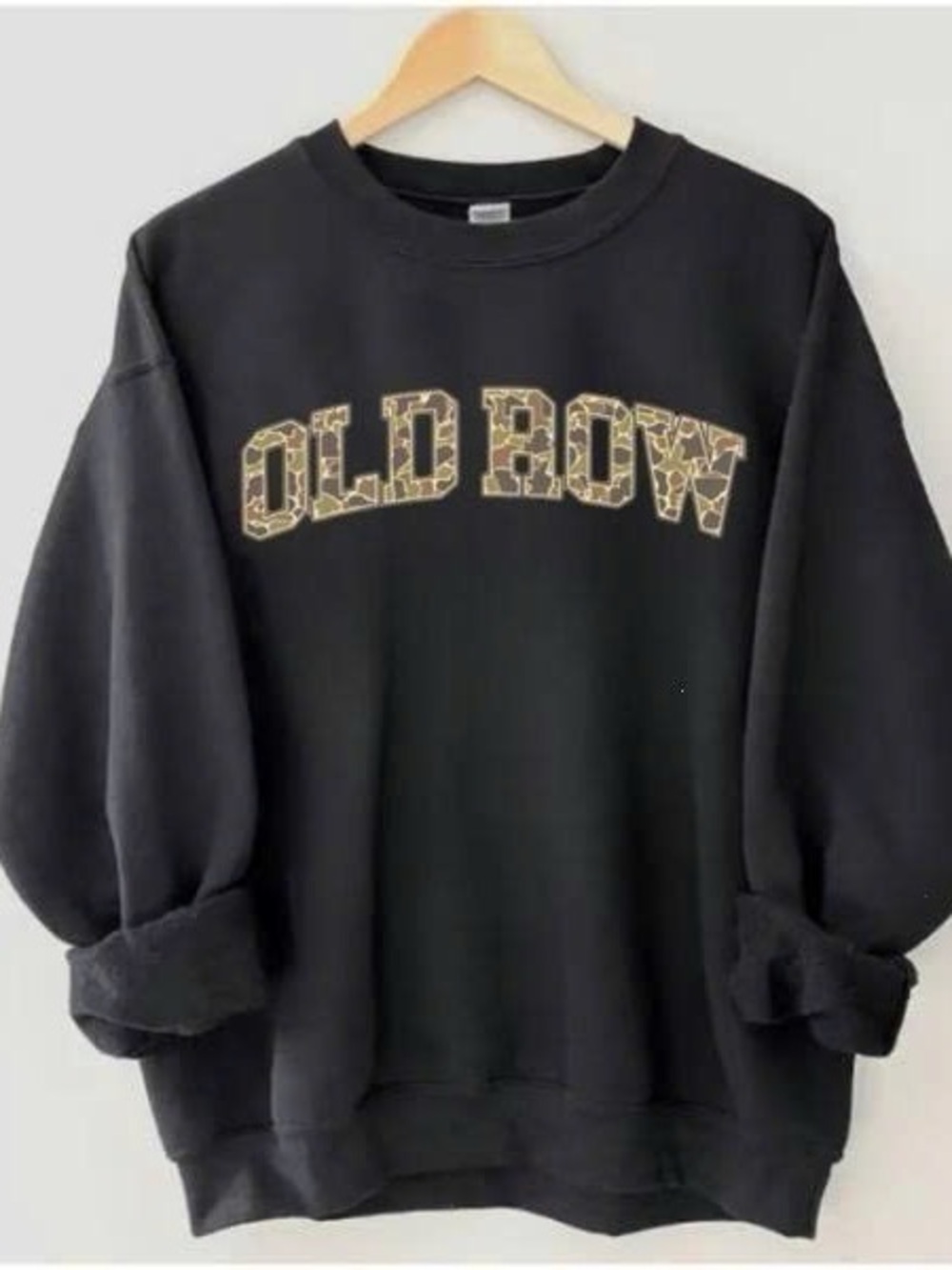 Black Crewneck Sweatshirt with Leopard-Print 'OLD ROW' Lettering